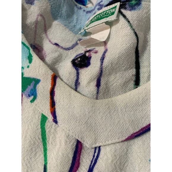 Vintage Women's Gauzy Tunic Shirt Blouse Floral Sheer XL Roll Sleeve Sheer Y2K - Picture 12 of 12